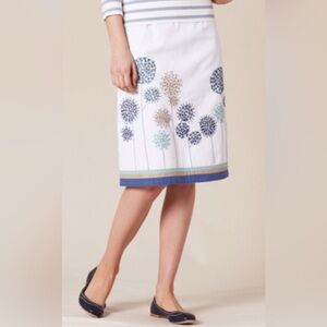 Boden Cream Blue Floral Embroidered Lined A-Line Skirt NWOT